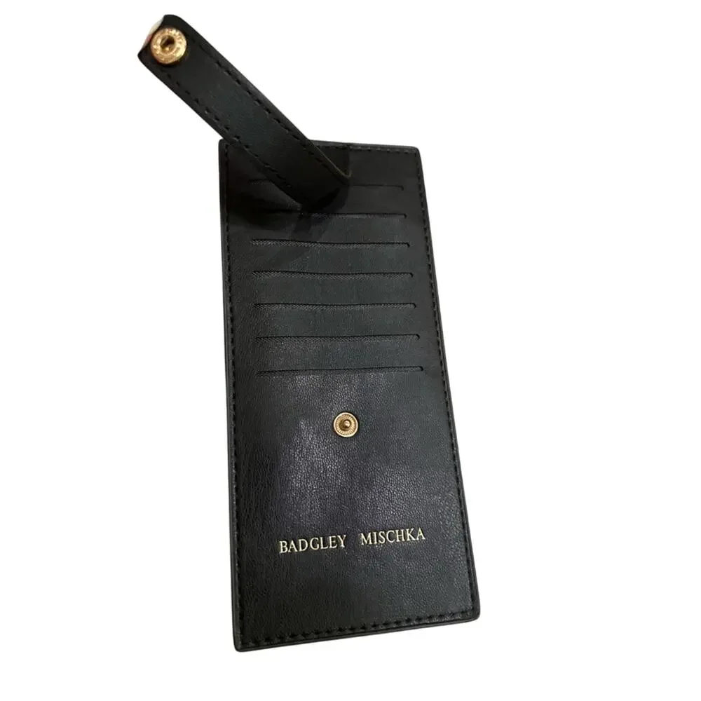 NWOT Badgley Mischka Black Leather Slim Card Holder Credit Card Wallet 7
